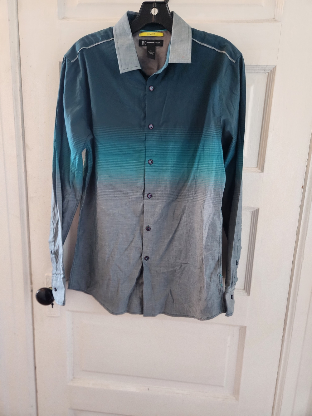 INC International Concepts Teal to Gray Ombre Dress Shirt